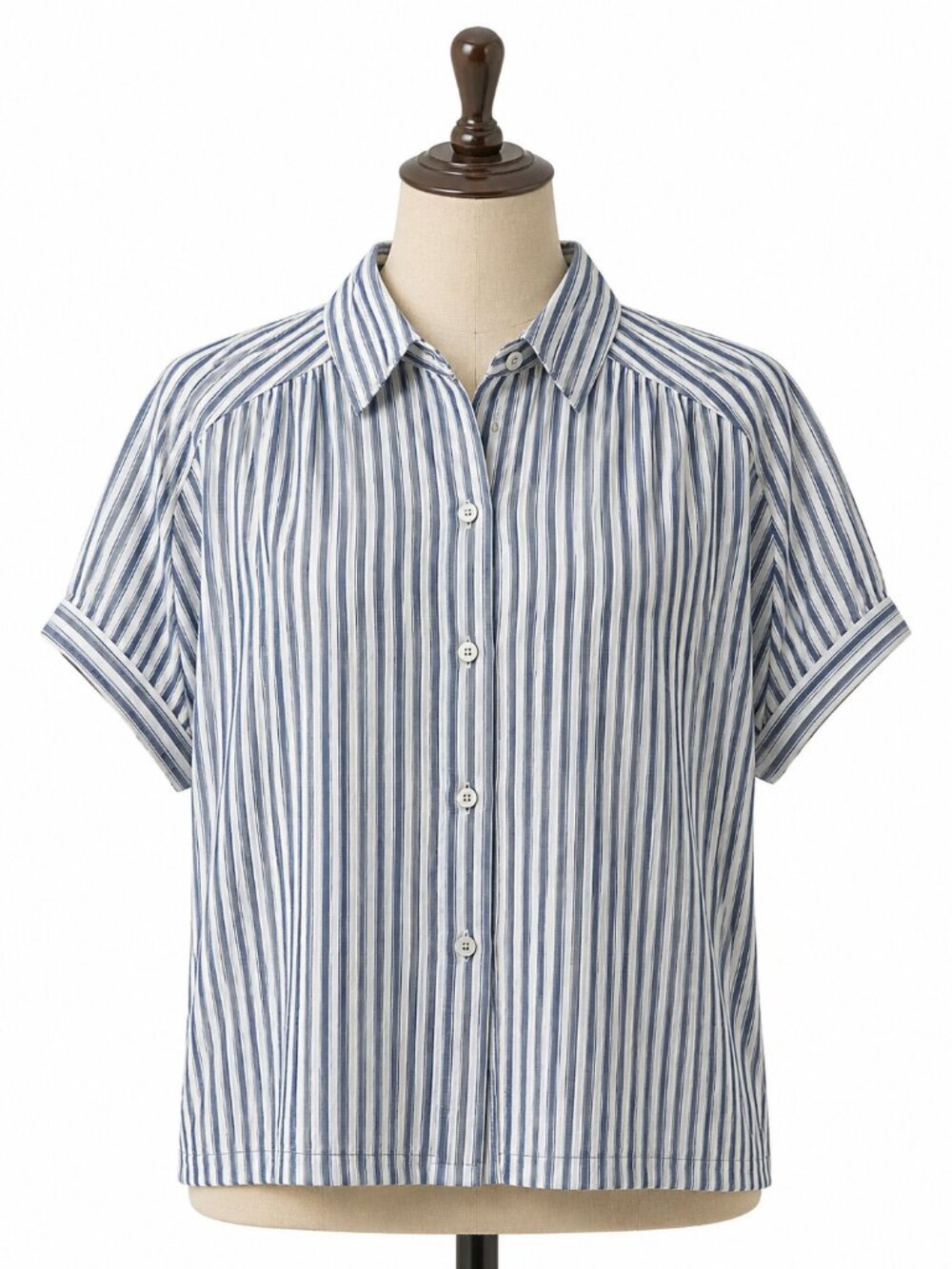 Max Studio Blue White Striped Button Front Shirt XS - Picture 2 of 9